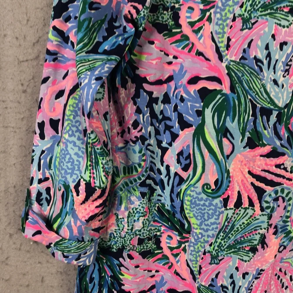 Lilly Pulitzer Dress Womens Medium Multicolor Pima Cotton Sea Life 3/4 Sleeve - Picture 13 of 16